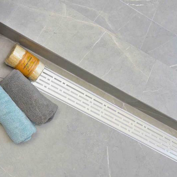 Matte White Linear Shower Drains, Stainless Steel Broken Lane Design by SereneDrains