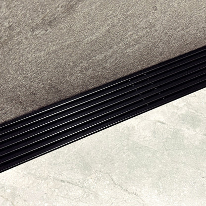 Black Wall Linear Drain, Wedgewire Design, Three-Side Flange, Drains Unlimited