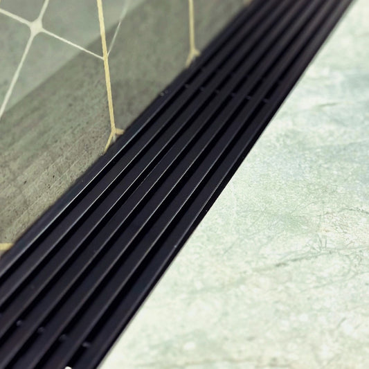 Black Wall Linear Drain, Wedgewire Design, Three-Side Flange, Drains Unlimited