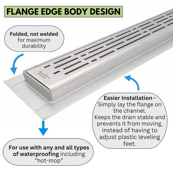 90 Inch Linear Shower Drain, Stainless Steel Brushed Nickel | SereneDrains