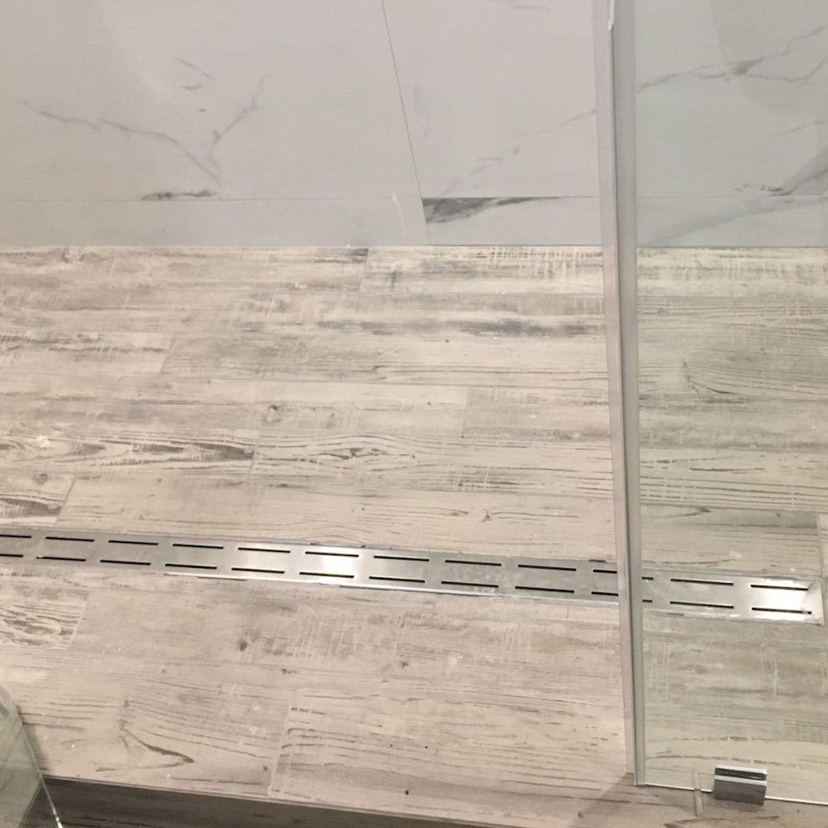 Long Shower Drain Brushed Nickel Parallel Design, SereneDrains