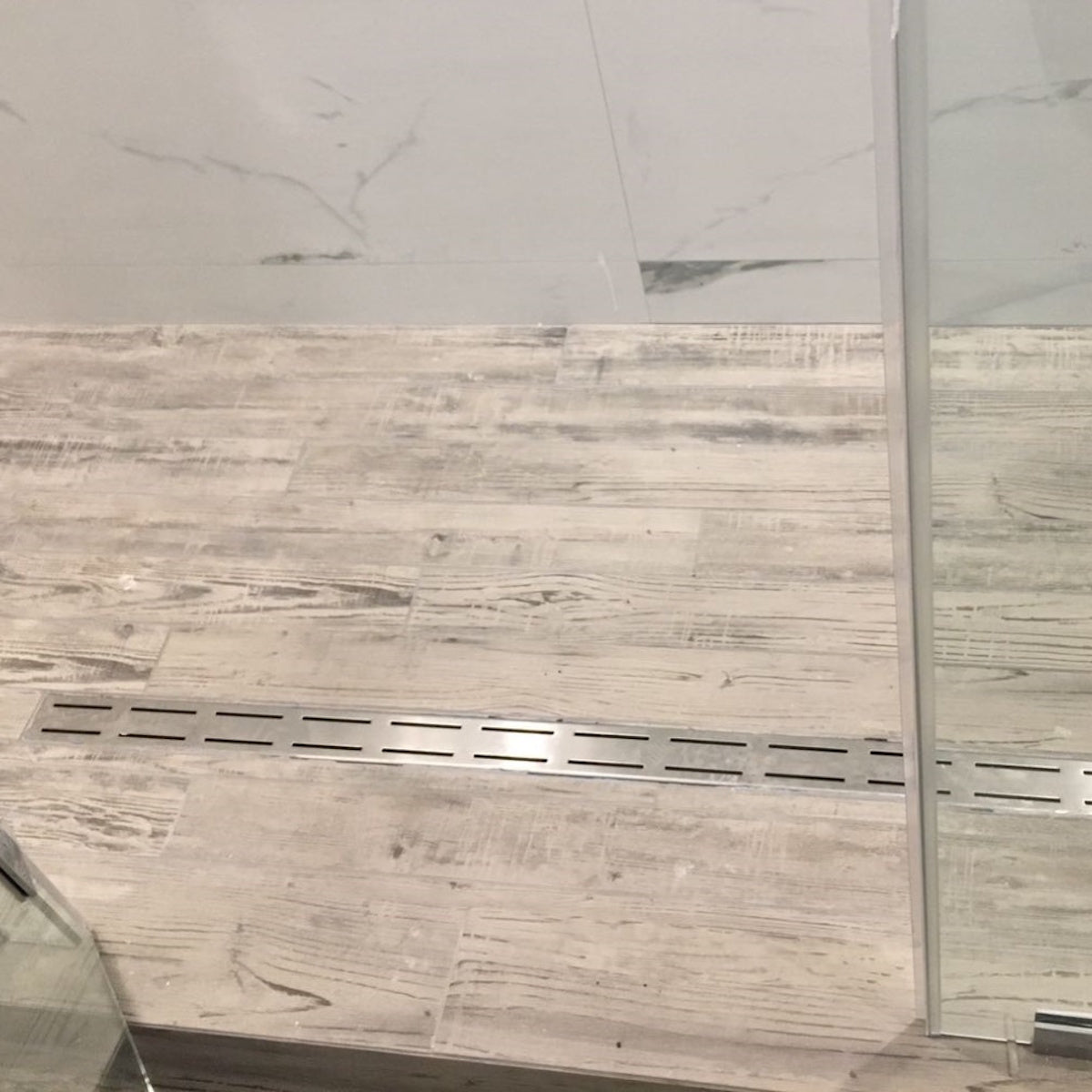 Long Shower Drain Brushed Nickel Parallel Design, SereneDrains