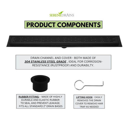 SereneDrains Matte Black Linear Shower Drain Broken Lane Design
