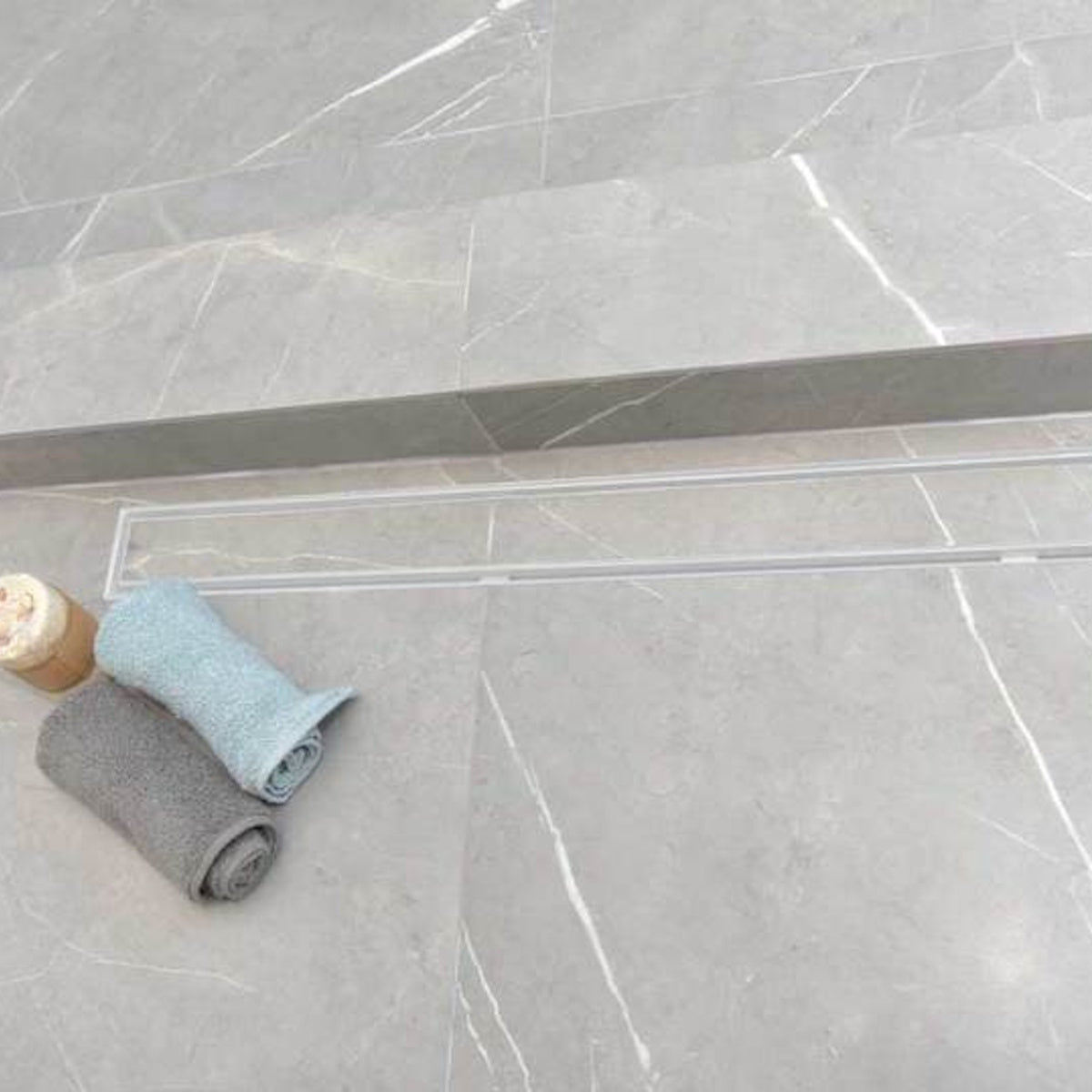 Matte White Tile Insert Linear Shower Drain | Modern Tile-Ready Linear Drain