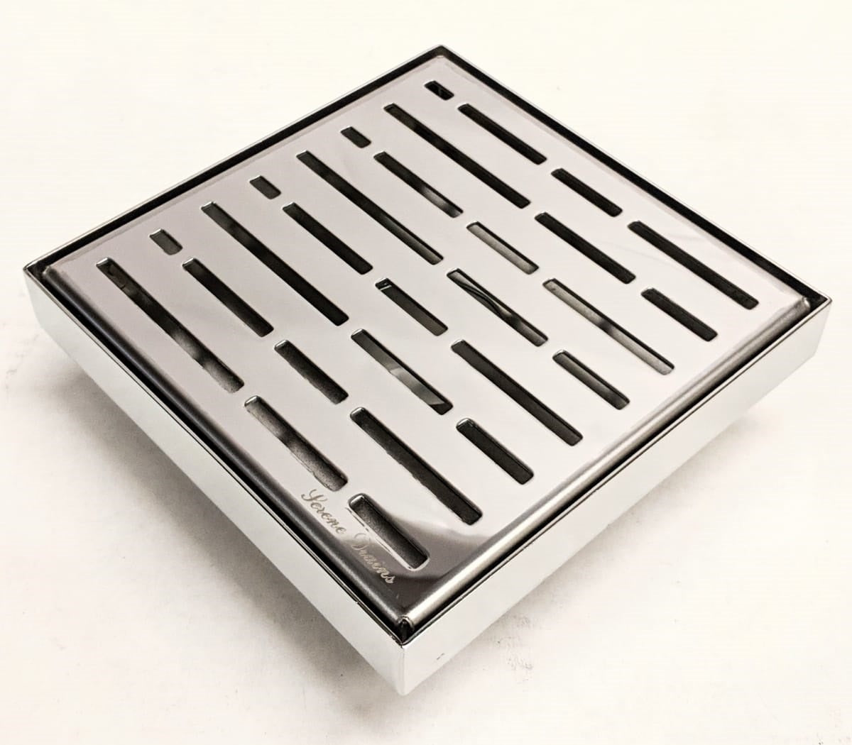 6 Inch Polished Square Shower Drain with Hair Catcher and Base Flange Kit