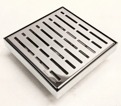 6 Inch Polished Square Shower Drain with Hair Catcher and Base Flange Kit