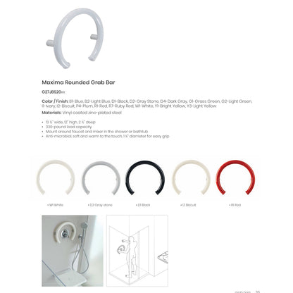 Round Curved Shower Grab Rails, Ponte Giulio Maxima Round Grab Bars in White