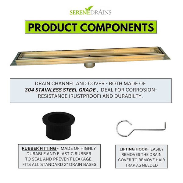 Gold Tile Insert Linear Shower Drain, Designer Gold Bathroom Floor Drain