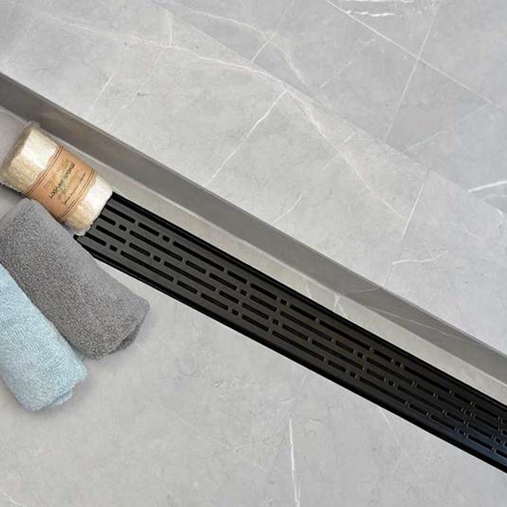SereneDrains Matte Black Linear Shower Drain Broken Lane Design