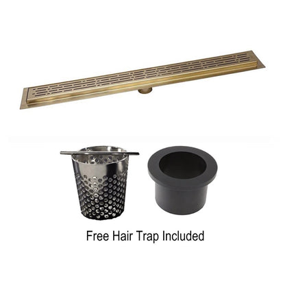 Gold Linear Shower Drain, Designer Linear Drain in Broken Lane Design