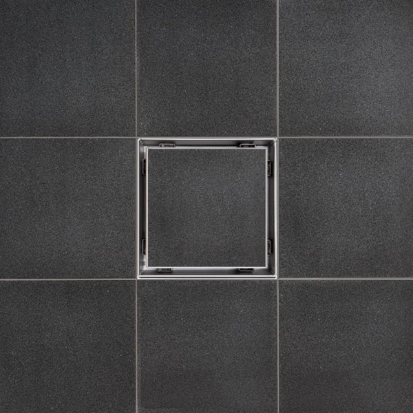 5 Inch Brushed Square Tile in Drain with Hair Trap and Drain Flange Kit