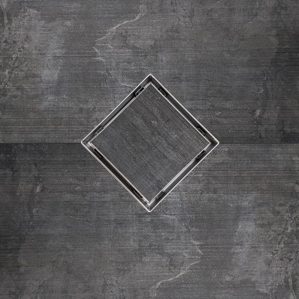 5 Inch Brushed Square Tile in Drain with Hair Trap and Drain Flange Kit