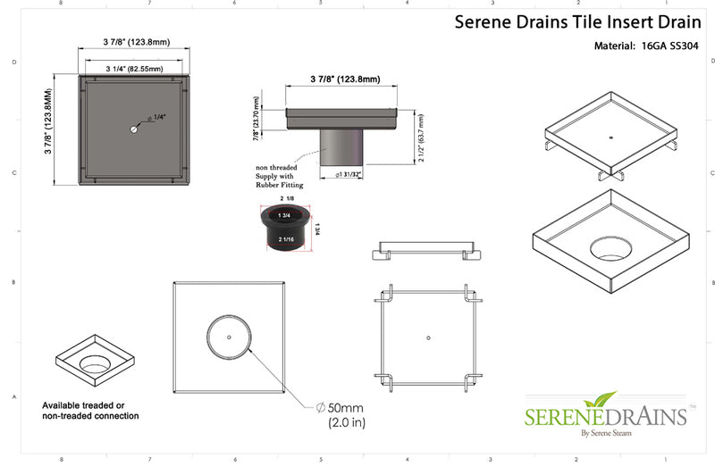 4 Inch Brushed Tile-in Shower Drain with Hair Trap and Base Flange Kit