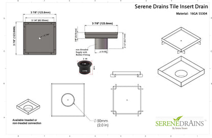 4 Inch Brushed Tile-in Shower Drain with Hair Trap and Base Flange Kit