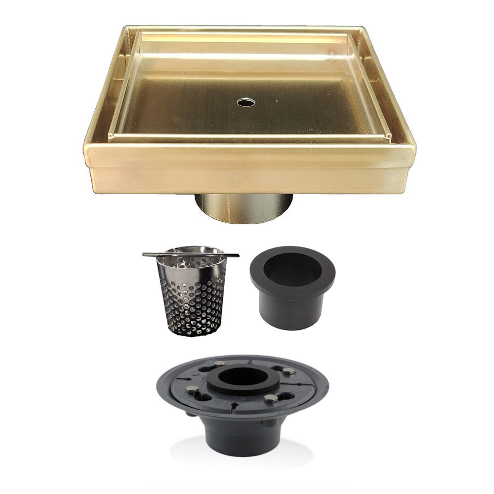 5 Inch Gold Tile Insert Shower Drain with Hair Trap and Drain Flange Kit