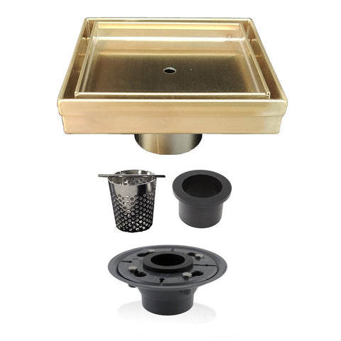 5 Inch Gold Tile Insert Shower Drain with Hair Trap and Drain Flange Kit