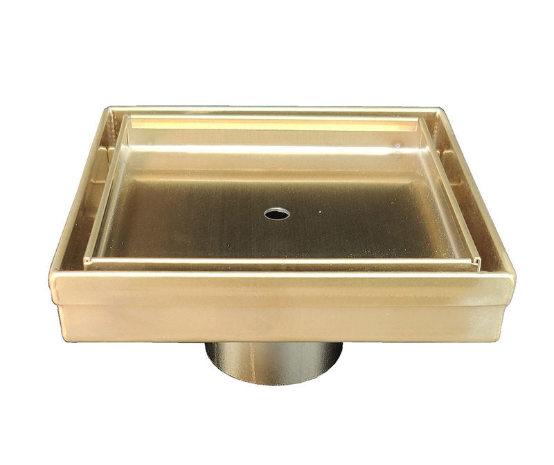 5 Inch Gold Tile Insert Shower Drain with Hair Trap and Drain Flange Kit
