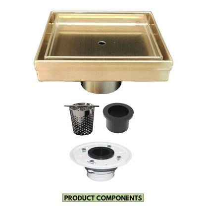 5 Inch Gold Tile Insert Shower Drain with Hair Trap and Drain Flange Kit