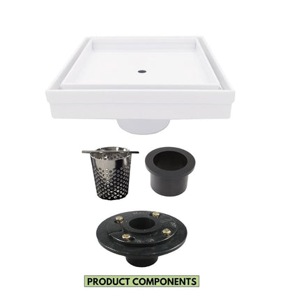 5 Inch White Tile-in Shower Drain with Hair Trap and Base Flange Kit