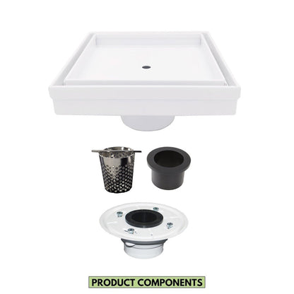 5 Inch White Tile-in Shower Drain with Hair Trap and Base Flange Kit