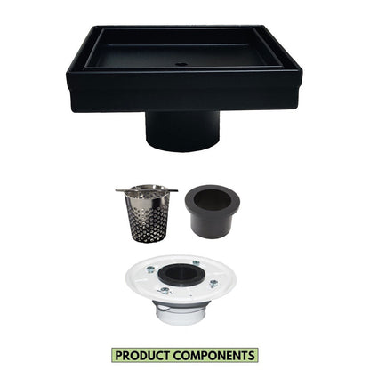 5 Inch Tile Insert Square Black Shower Drain with Hair Trap and Base Flange
