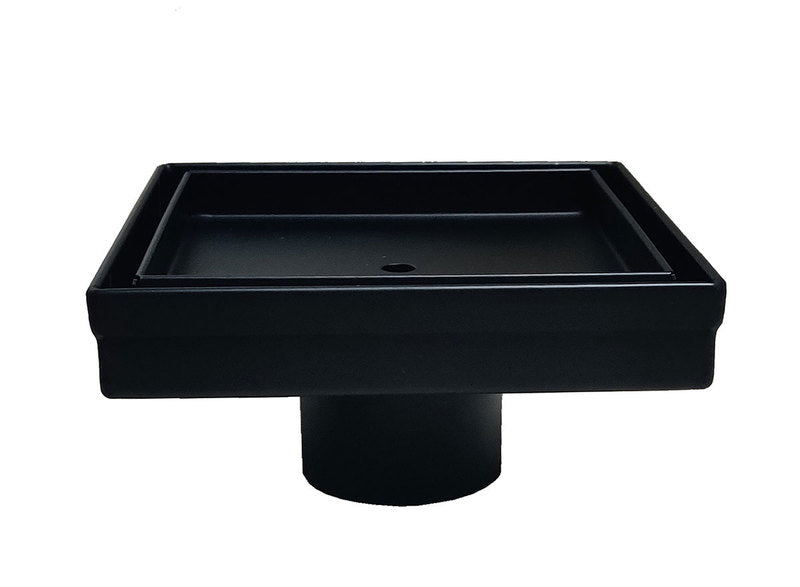 5 Inch Tile Insert Square Black Shower Drain with Hair Trap and Base Flange