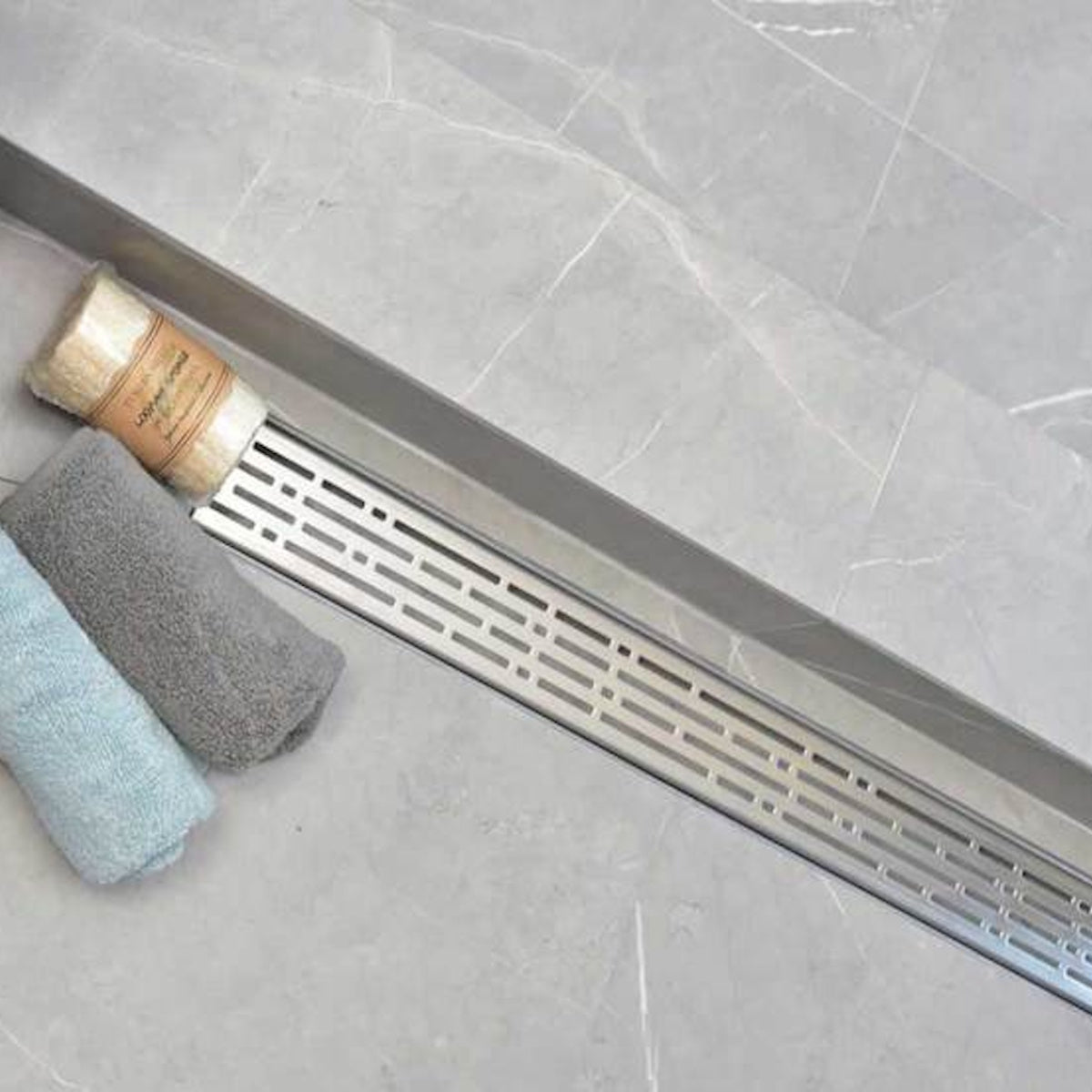 SereneDrains 60 Inch Linear Shower Drain Kit with 2 Inch Drain Flange, Hair Trap | 6 Grate Designs