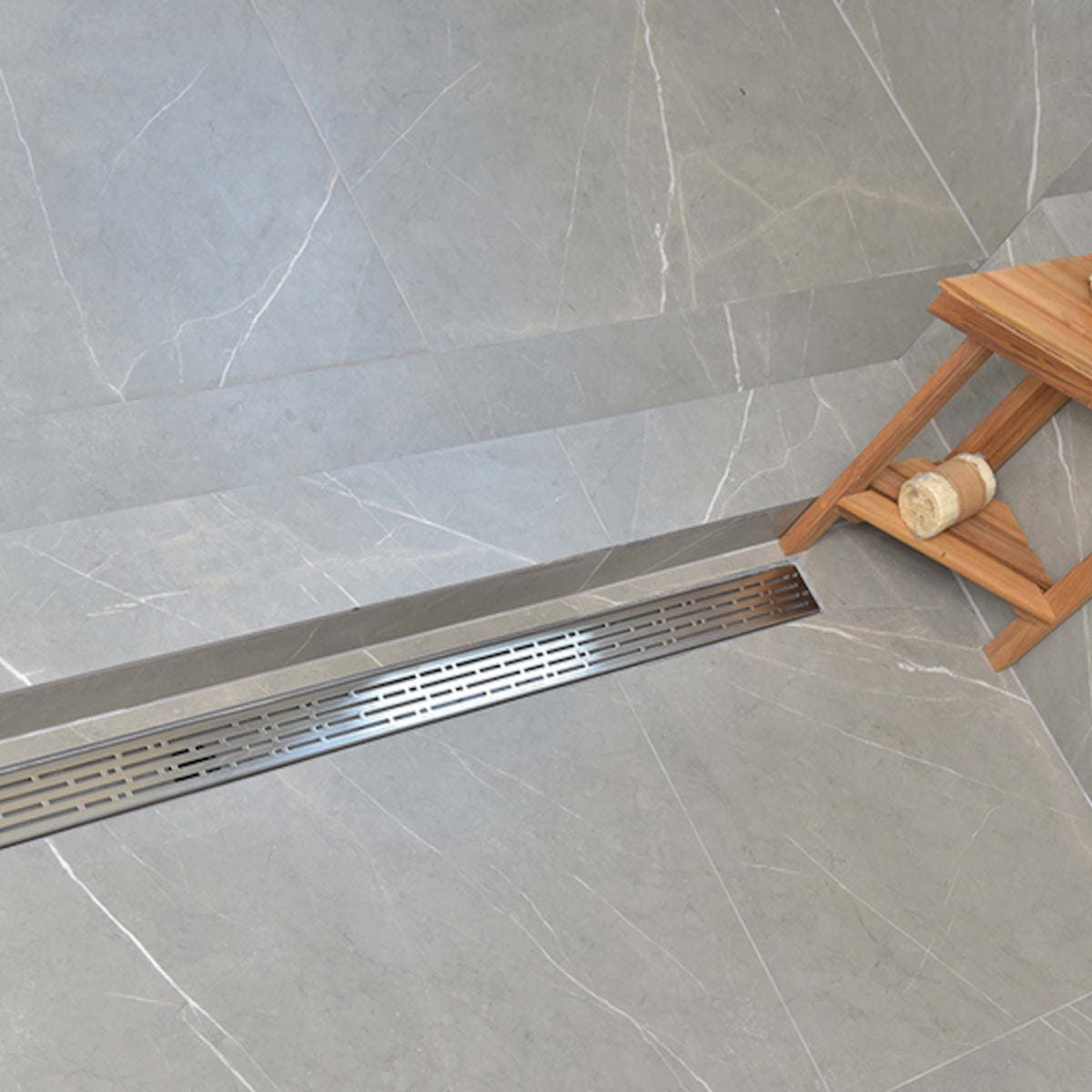 SereneDrains 60 Inch Linear Shower Drain Kit with 2 Inch Drain Flange, Hair Trap | 6 Grate Designs