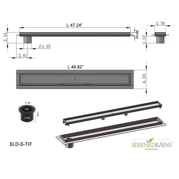 Offset Linear Shower Drain 48 Inch with Hair Trap by SereneDrains