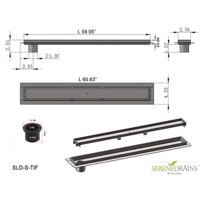 60 Inch Side Outlet Linear Shower Drain with Hair Trap by SereneDrains