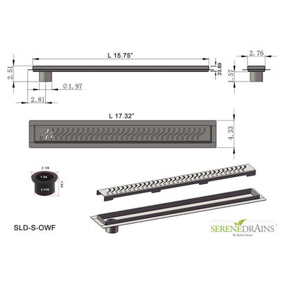 Offset Linear Shower Drain, 16 Inch, Premium Stainless Steel, SereneDrains