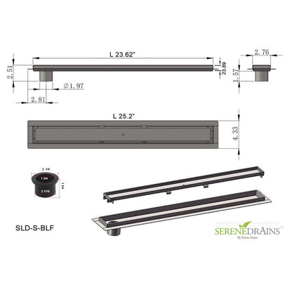 24 Inch Linear Shower Drain Offset Outlet with Hair Strainer by SereneDrains