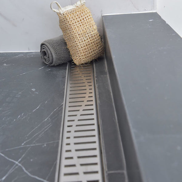 SereneDrains 16 Inch Linear Shower Drain Kit with 2 Inch Drain Flange, Hair Trap | 6 Grate Designs