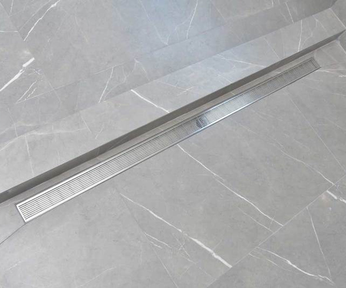 SereneDrains 16 Inch Linear Shower Drain Kit with 2 Inch Drain Flange, Hair Trap | 6 Grate Designs