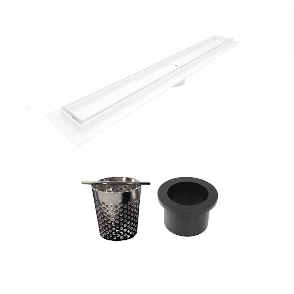 Matte White Tile Insert Linear Shower Drain | Modern Tile-Ready Linear Drain