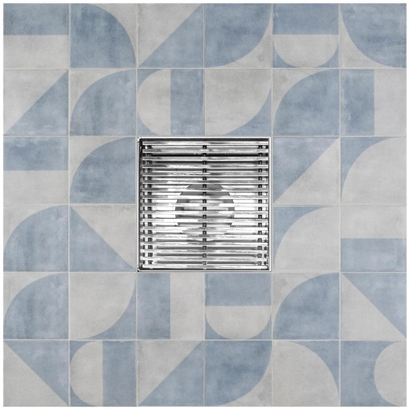 4 Inch Polished Chrome Square Floor Drain Wedge-Wire Design by SereneDrains with Hair Trap 