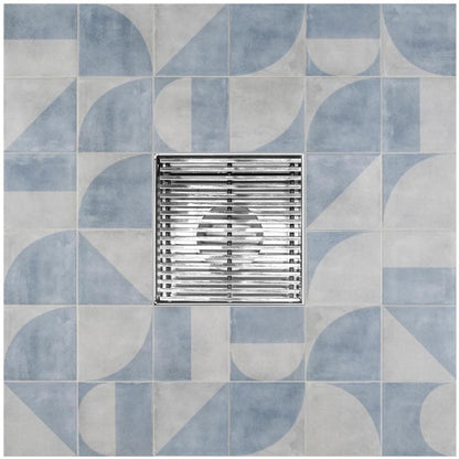 4 Inch Polished Chrome Square Floor Drain Wedge-Wire Design by SereneDrains with Hair Trap 