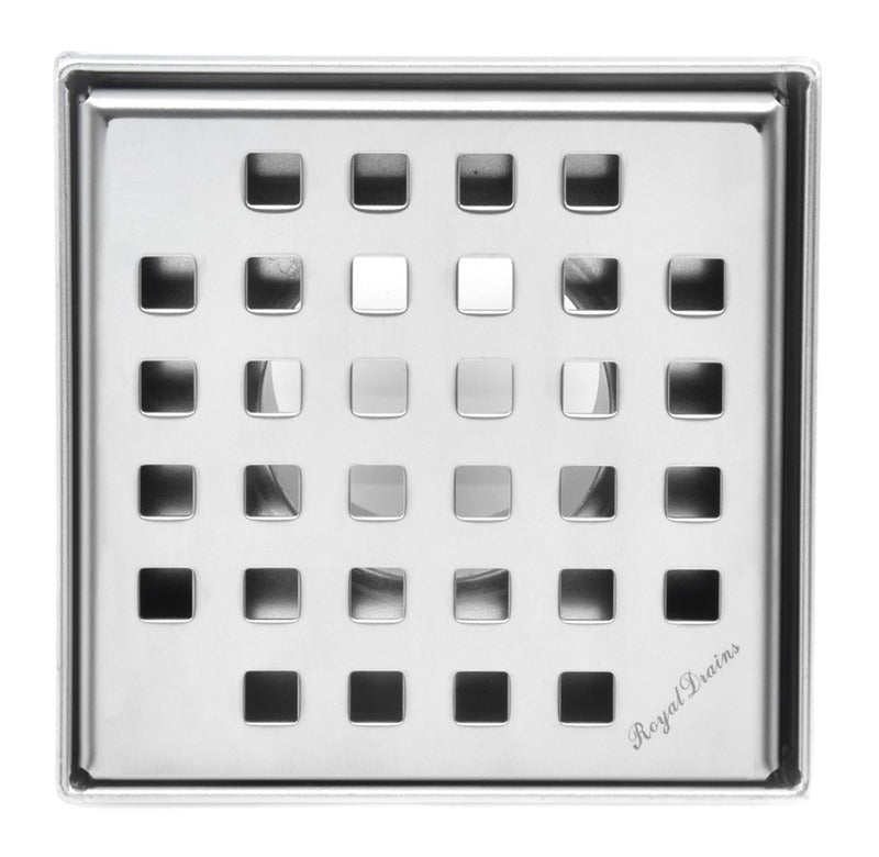 4 Inch Polished Chrome Square Floor Drain Square Design by SereneDrains with Hair Trap 