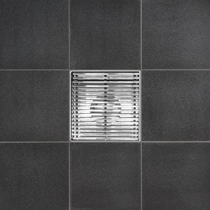 4 Inch Polished Chrome Square Floor Drain Wedge Design by SereneDrains with Hair Trap 
