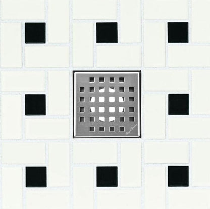 4 Inch Brushed Square Drain Kit with Hair Trap and Base Flange – Traditional Square Design