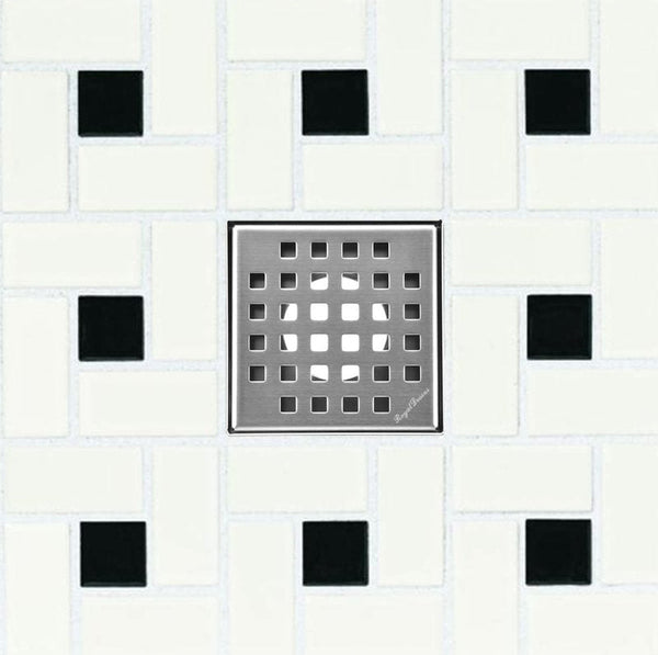 5 Inch Brushed Square Drain Cover with Hair Strainer and Drain Flange