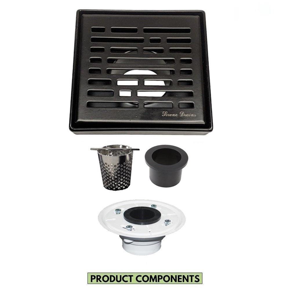 4 Inch Matte Black Shower Drain with Hair Strainer and Base Flange – Broken Lane Design