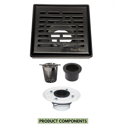 4 Inch Matte Black Shower Drain with Hair Strainer and Base Flange – Broken Lane Design