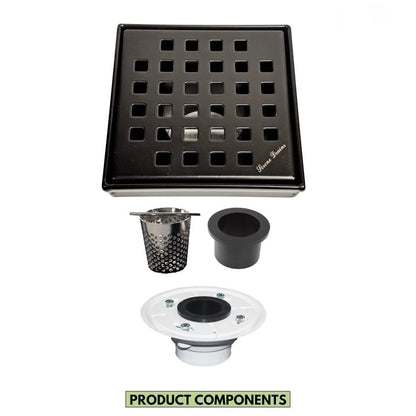 4 Inch Black Shower Drain Kit with Hair Trap and Base Flange