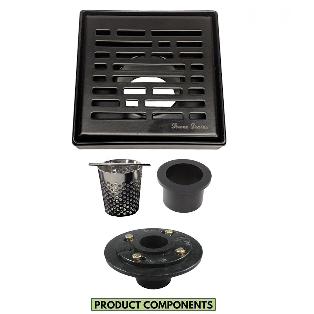 4 Inch Matte Black Shower Drain with Hair Strainer and Base Flange – Broken Lane Design
