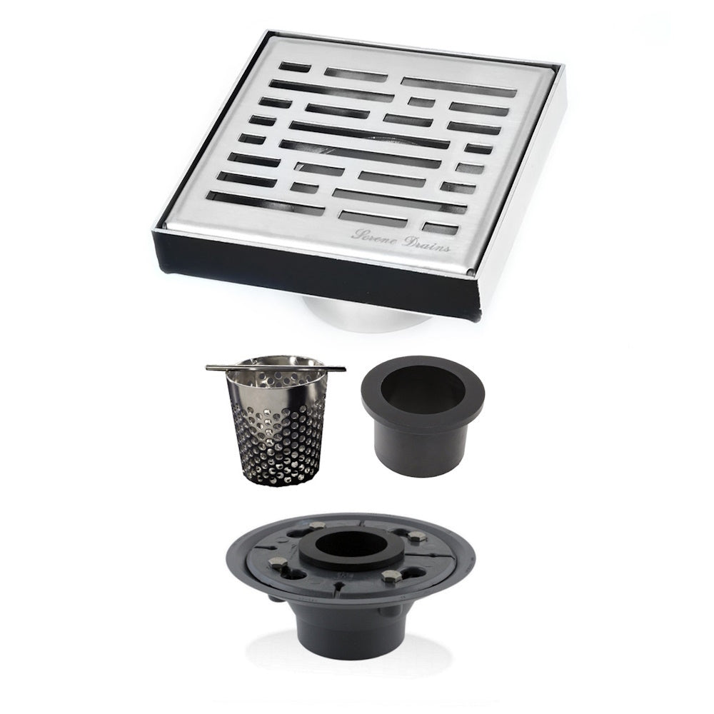 4 Inch Brushed Shower Drain Kit with Hair Trap and Base Flange – Broken Lane Design