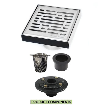 4 Inch Bathroom Floor Drain Kit, Polished Broken Lane Design