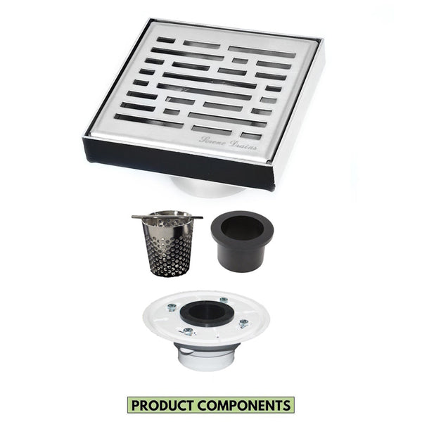 4 Inch Bathroom Floor Drain Kit, Polished Broken Lane Design