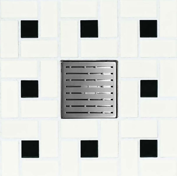 SereneDrains 4 Inch Square Shower Drain Broken Lane Design Brushed Nickel