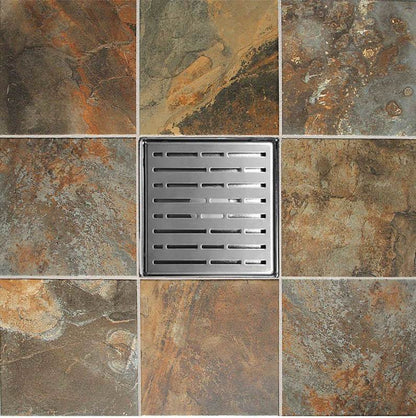 SereneDrains 4 Inch Square Shower Drain, Broken Lane Style, Brushed